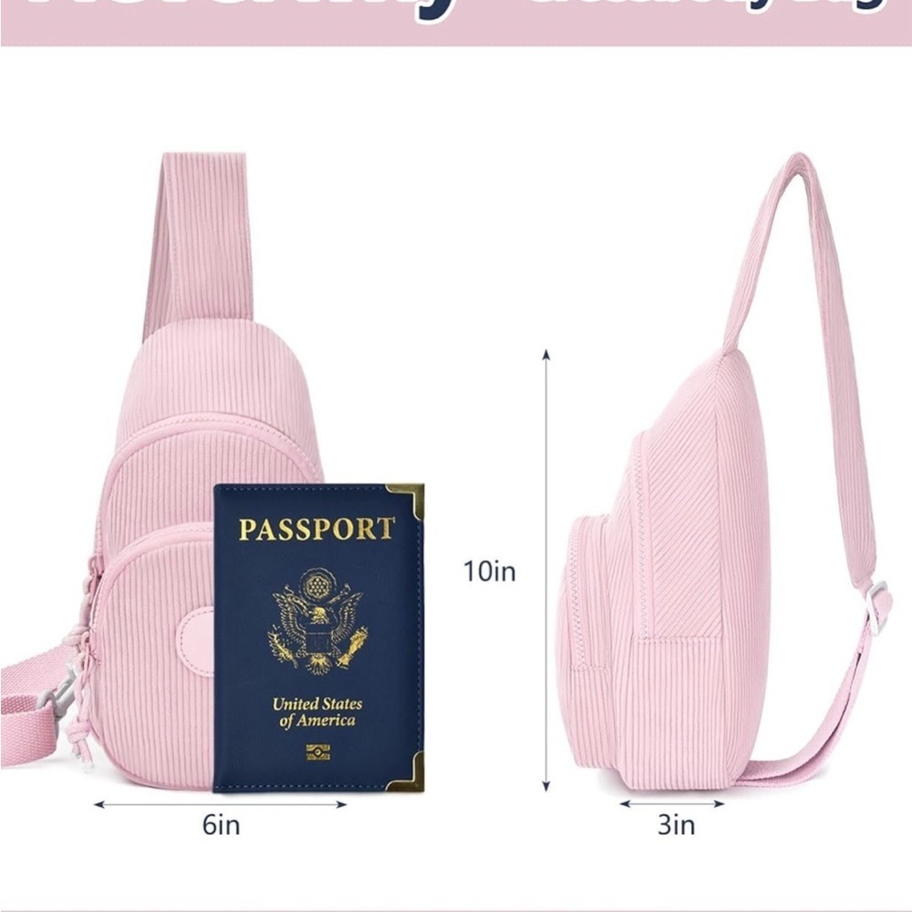 Elegant Pink Corduroy Backpack Crossbody Women Bag Large NWT - Picture 3 of 8